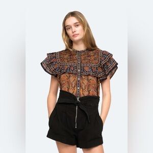 NWT Sea New York Flutter Sleeve Cotton Rosita Floral Blouse XXS Bohemian Ruffled